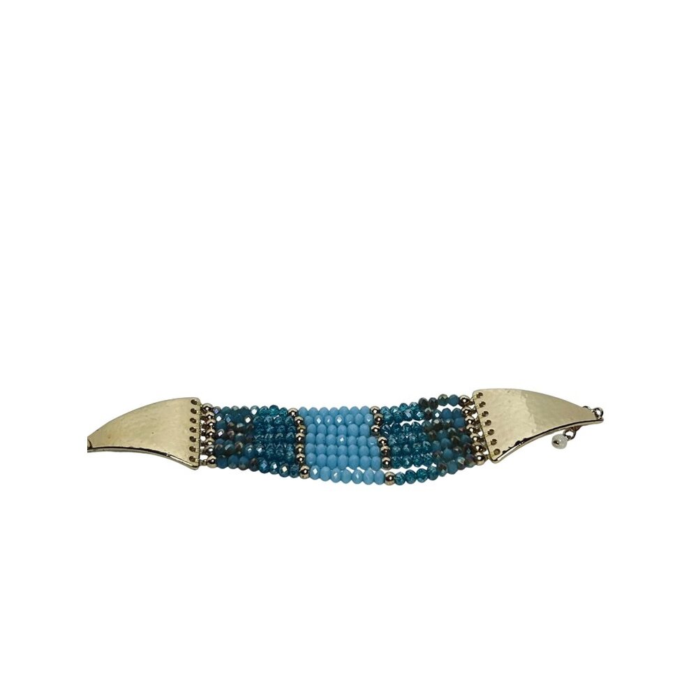 Avon Sunshine Bliss Gold Tone And Faceted Blue Glass Beads Bracelet (6146) - Picture 6 of 8